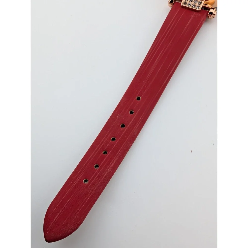 Inschic Watch Women 34mm Rose Gold Case Red Faux Leather Band- New Battery